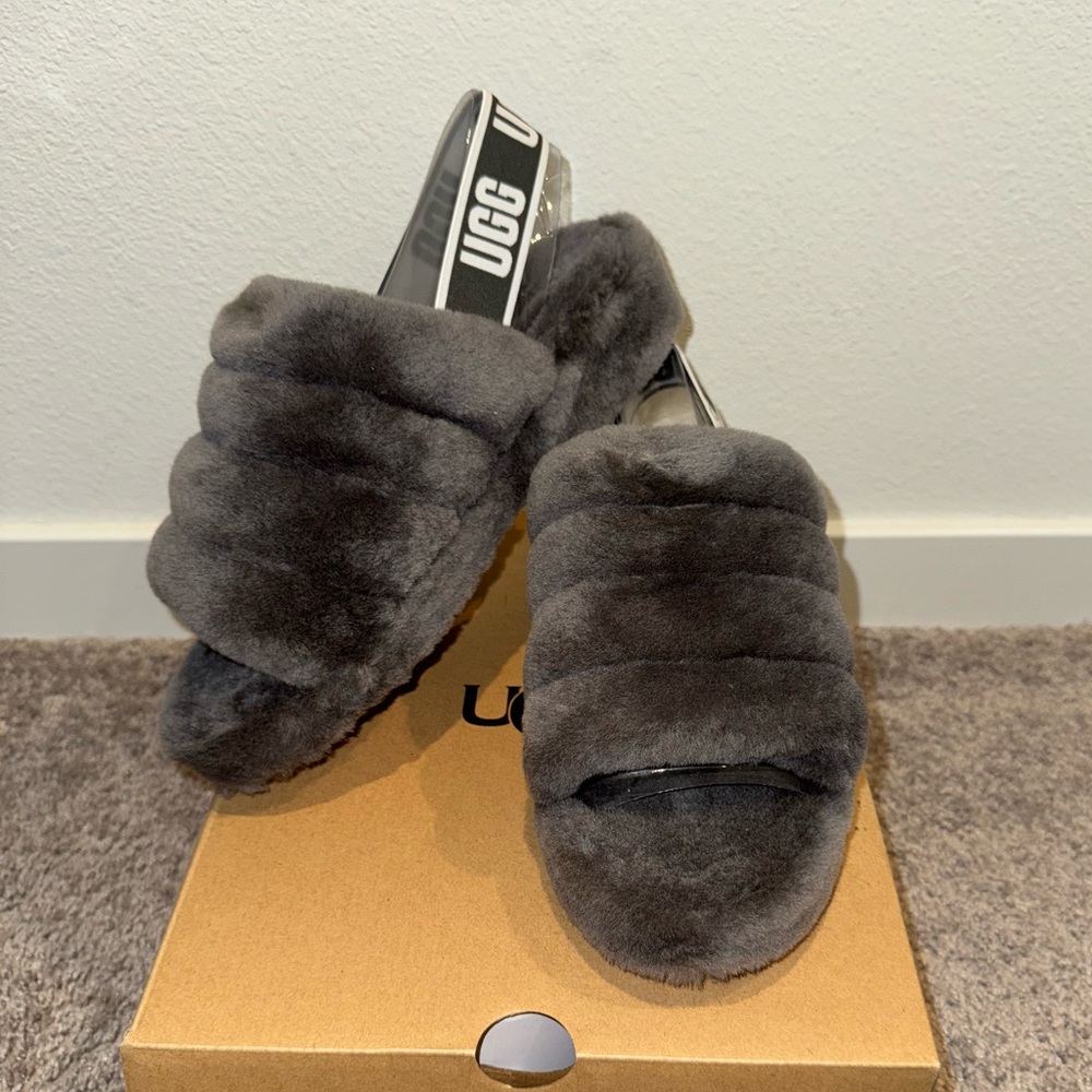 UGG Charcoal Fluff Yeah Slides